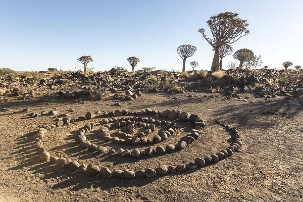 Africa, Namibia, Keetmanshoop. Rock spiral and Quivertree Forest