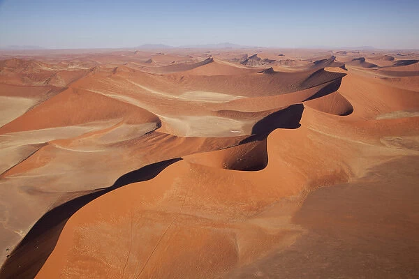 Africa, Namibia, Namib-Naukluft Park, Sossusvlei. Aerial view of Namib Desert sand dunes