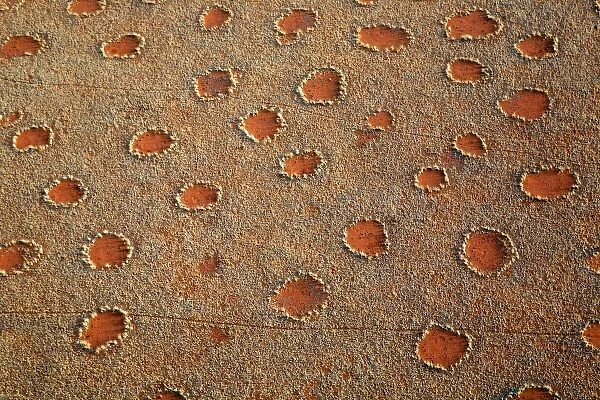 Africa, Namibia, Sossusvlei. Aerial view of fairy circles dotting the landscape of