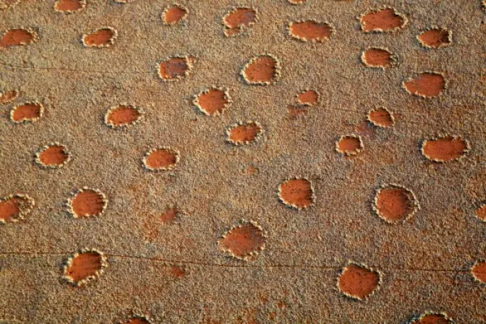 Framed Print : Africa, Namibia, Sossusvlei. Aerial view of fairy circles dotting the landscape of