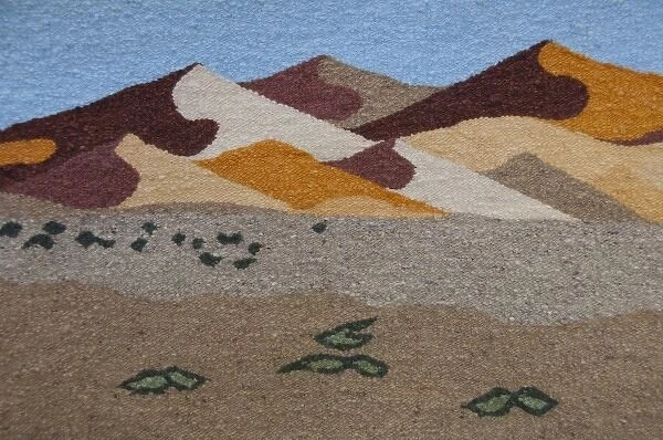 Africa, Namibia, Swakopmund. Karakulia Carpet Center, local hand made wool carpets, carpet detail
