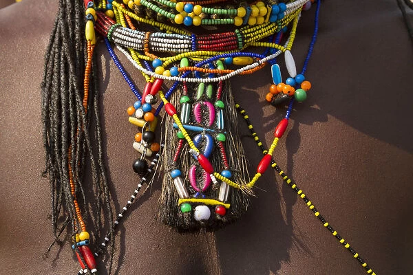 Africa, Namibia. Zemba tribal decoration on a womans chest