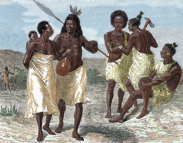 Africa. Native Vouanyamouezi. Colored engraving from 1882