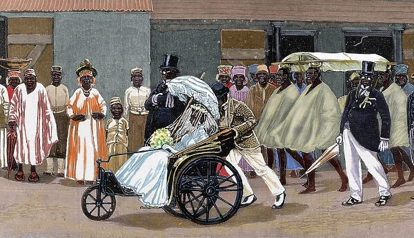 Africa. Sierra Leone. Bride of the High Society. Colored engraving 1880