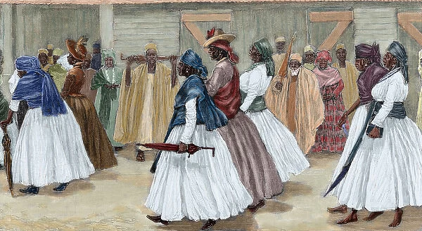 Africa. Sierra Leone. Funeral procession. Colored engraving 1880