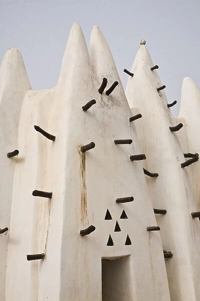 Africa, West Africa, Ghana, Wa. Close-up view of traditional mud and stick Muslim mosque