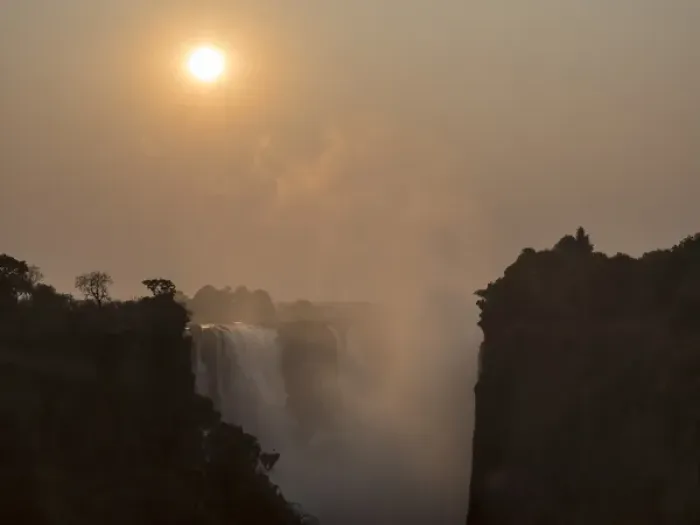 Framed Print : Africa, Zimbabwe, Victoria Falls. View of waterfall at sunrise Framed Print : Africa, Zimbabwe, Victoria Falls. View of waterfall at sunrise