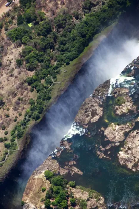 Framed Print : Africa, Zimbabwe, Victoria Falls. Victoria Falls forming the border between Zambia and Zimbabwe