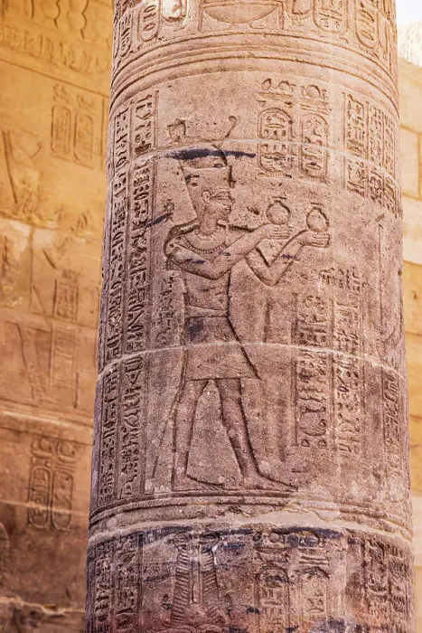 Framed Print : Agilkia Island, Aswan, Egypt. Carvings on a column at the Philae Temple, a UNESCO World Heritage Site
