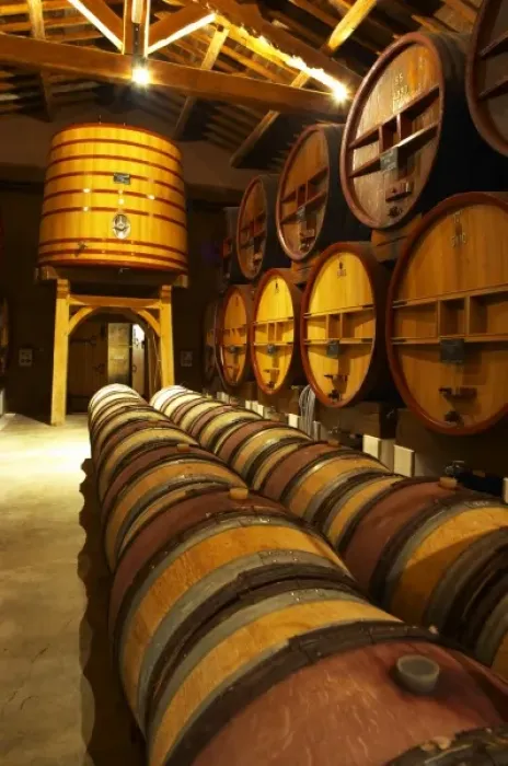 Framed Print : The aging cellar with oak barrels and larger wooden vats. Chateau de Beaucastel, Domaines Perrin Framed Print : The aging cellar with oak barrels and larger wooden vats. Chateau de Beaucastel, Domaines Perrin