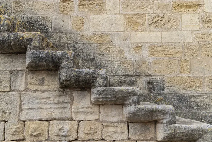 Framed Print : Aigues-Mortes, Gard, Occitania, France. Stone steps on the old city wall of Aigues-Mortes