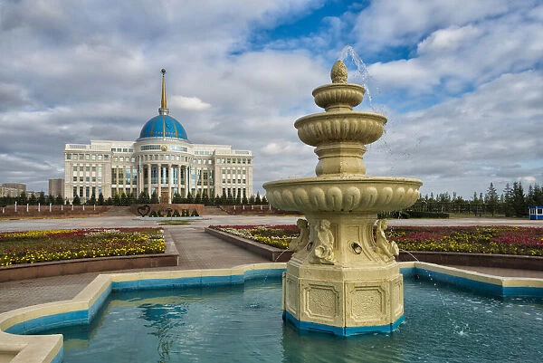 The Ak Orda Presidential Palace with the fountain, Astana, Kazakhstan