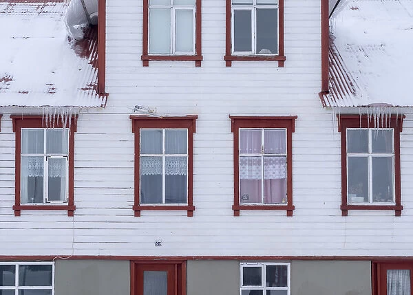 Akureyri during winter. Old town with traditional and historic buildings