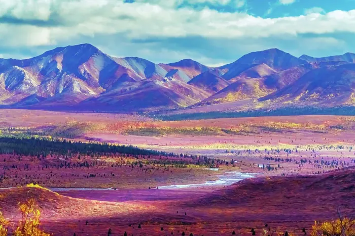 Framed Print : Alaska, Denali National Park. Autumn landscape of valley and mountains