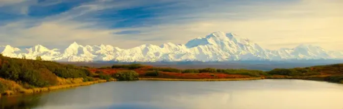 Framed Print : Alaska, Denali National Park, Panorama, Reflection Pond, Afternoon, Fall Color