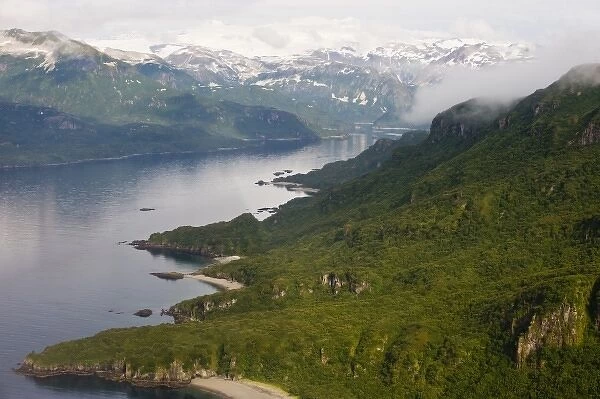 Alaska. Katmai NP. Aerial view of Kinak Bay and Hidden Harbor