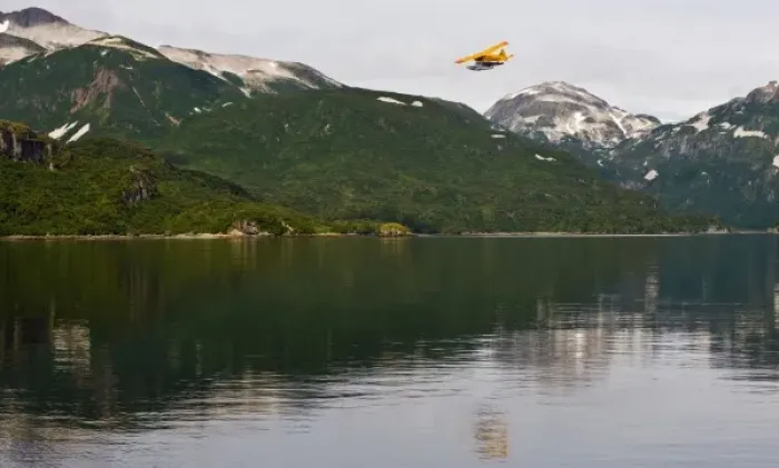 Framed Print : Alaska. Katmai NP. A DeHavilland Beaver takes off from Kinak Bay, with Hidden Harbor Framed Print : Alaska. Katmai NP. A DeHavilland Beaver takes off from Kinak Bay, with Hidden Harbor
