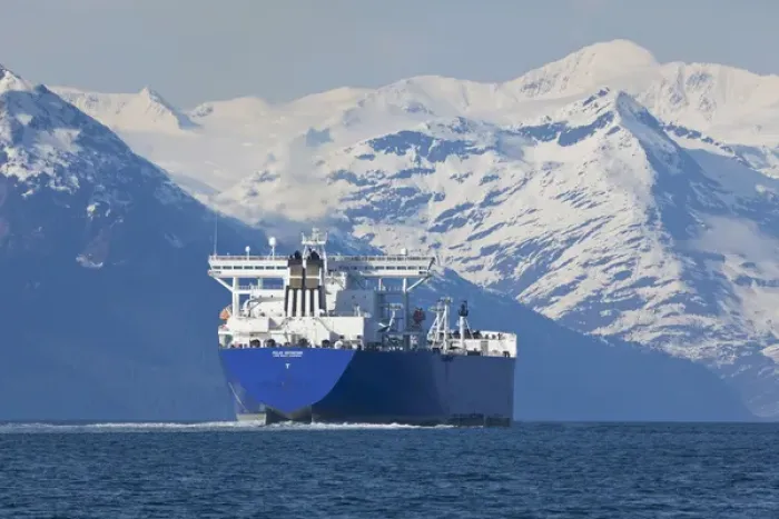 Framed Print : Alaska, Prince William Sound, an empty oil tanker, enters Valdez Narrows inbound Framed Print : Alaska, Prince William Sound, an empty oil tanker, enters Valdez Narrows inbound