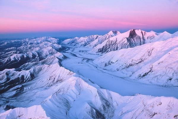 Alaska Range with Alpen Glow, Denali National Park, Alaska, USA