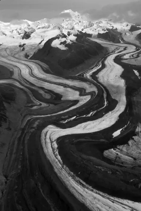 Framed Print : Alaska Range, interior, Susitna Glacier, Mt. Deborah, complex medial moraines, surging