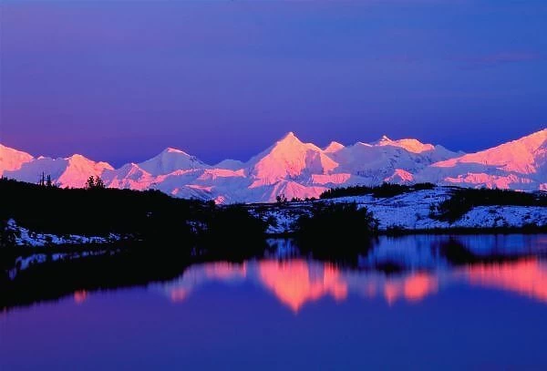 The Alaskan Range is adjacent to Mt. Denali, taken from Reflection Pond in Denali National Park