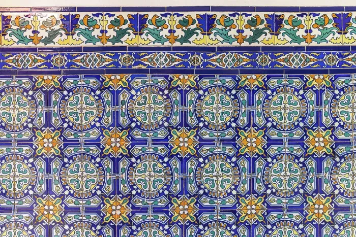 Framed Print : Albaicin, Granada, Province of Granada, Andalusia, Spain. Colorful decorative tiles on a building in Granada Framed Print : Albaicin, Granada, Province of Granada, Andalusia, Spain. Colorful decorative tiles on a building in Granada