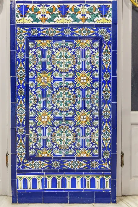Framed Print : Albaicin, Granada, Province of Granada, Andalusia, Spain. Colorful decorative tiles on a building in Granada