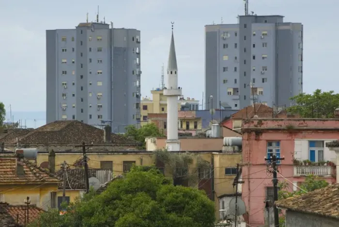Framed Print : Albania, Durres, Mosque and buildings
