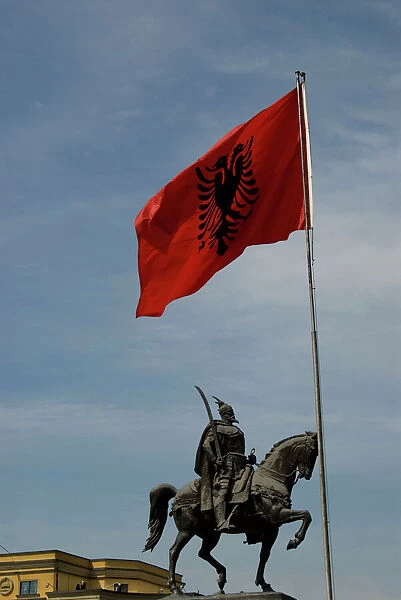 Albania, Tirana, Skanderbeg statue in Scanderbeg square