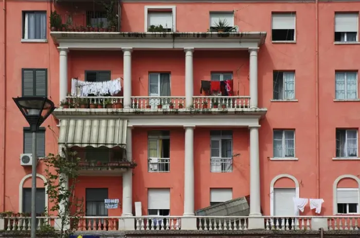 Framed Print : Albania, Tirane, the towns facades coulored by the mayor Edi Rama Framed Print : Albania, Tirane, the towns facades coulored by the mayor Edi Rama