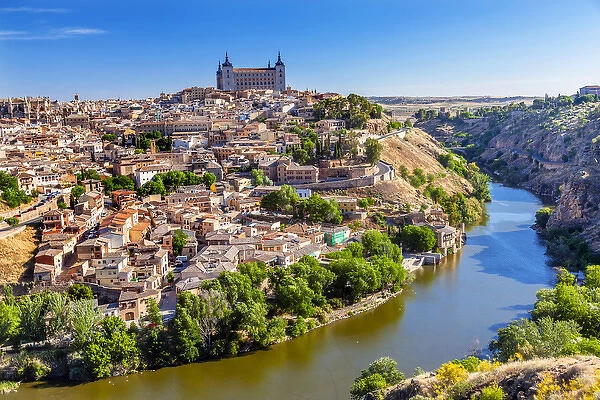 is Alcazar Fortress Medieval City Tagus River Toledo Spain. Toledo Alcazar built in the 1500s
