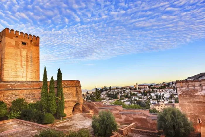 Framed Print : Alhambra Castle Morning Sky ityscape Walls Granada Churches Andalusia Spain