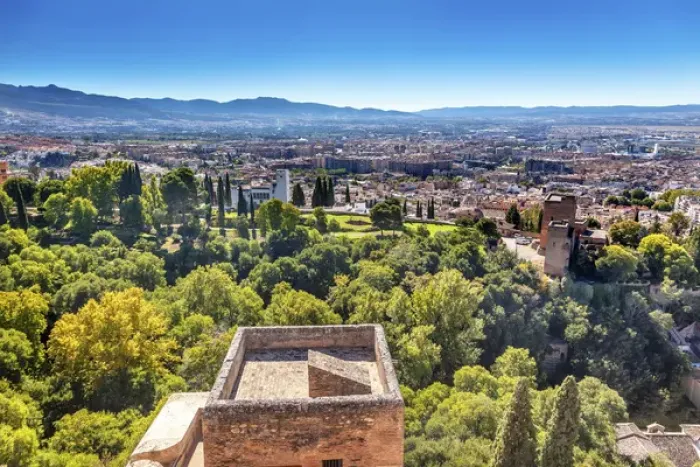 Framed Print : Alhambra Castle Tower Cityscape Churches Granada Andalusia Spain