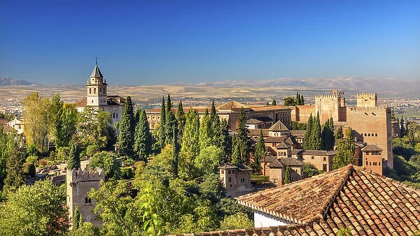 Alhambra Castle Tower Walls Cityscape Churches Granada Andalusia Spain