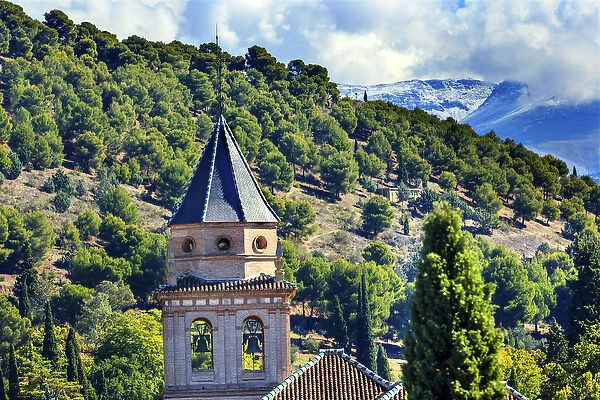 Alhambra Church Castle Towers Farm Mountains Granada Andalusia Spain