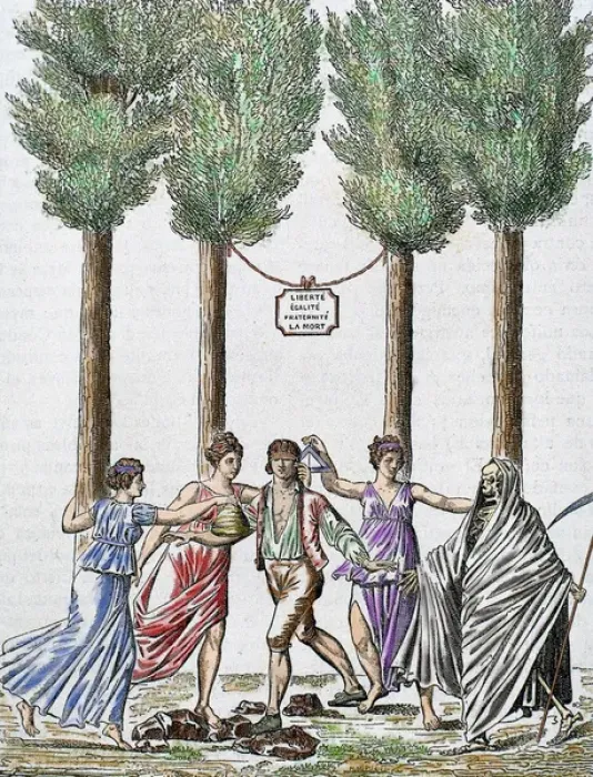 Framed Print : Allegory of the French Revolution. French citizen blindfolded trying to take the liberty