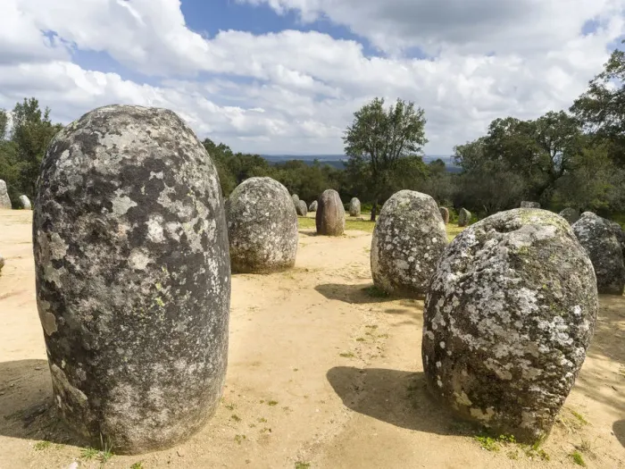 Framed Print : Almendres Cromlech (Cromeleque dos Almendres), an oval stone circle dating back to