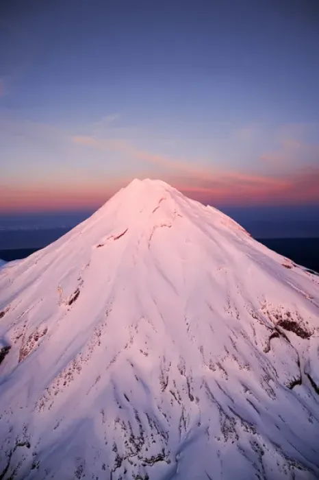 Framed Print : Alpenglow on Summit of Mt Taranaki  /  Mt Egmont at Dawn, Taranaki, North Island, New