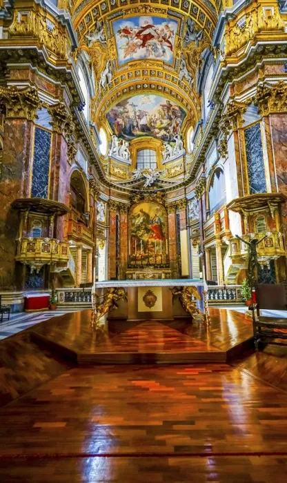 Framed Print : Altar Frescos Wood Floor Basilica Saint Ambrogio Carlo al Corso Basilica Church, Rome