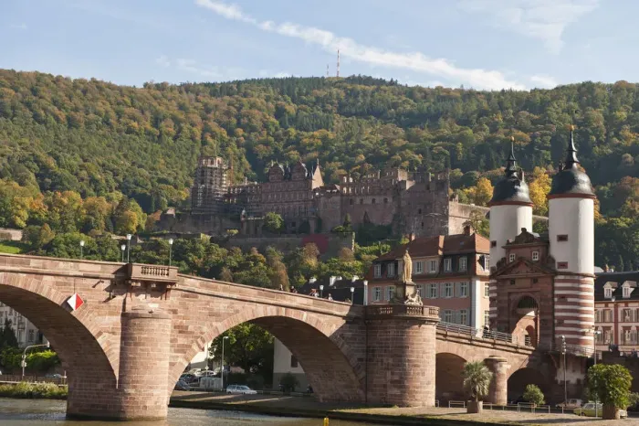 Framed Print : The Alte Brucke or Old Bridge and Neckar River in Old Town, Heidelberg
