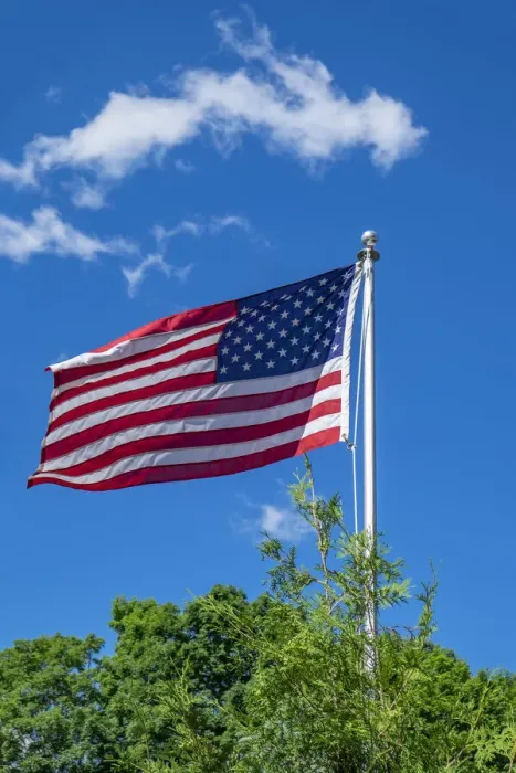 Framed Print : American flag blowing in the wind, USA