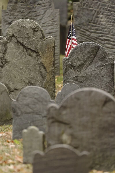 American flag in cemetery, South Burying Place, Concord, Massachusetts