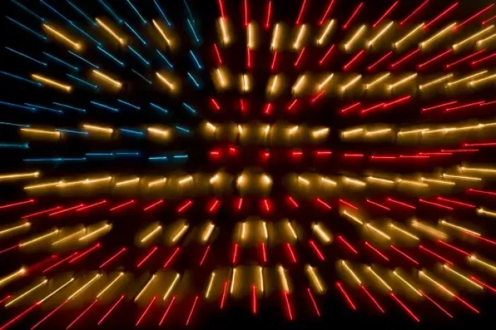 Framed Print : American Flag made of zoomed Neon Lights