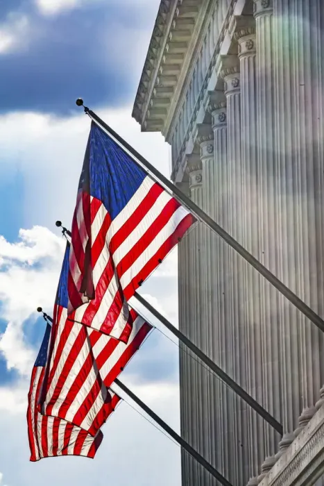 Framed Print : American flags at Herbert Hoover Building, Washington DC, USA Framed Print : American flags at Herbert Hoover Building, Washington DC, USA
