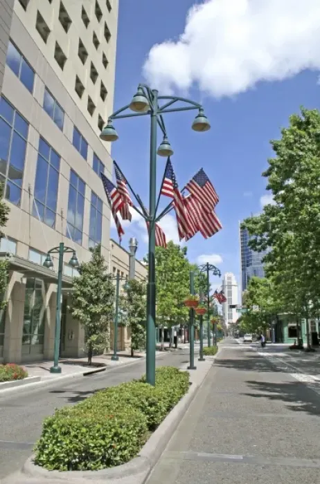 Framed Print : American flags on Magnolia Avenue, downtown Orlando, Florida Framed Print : American flags on Magnolia Avenue, downtown Orlando, Florida