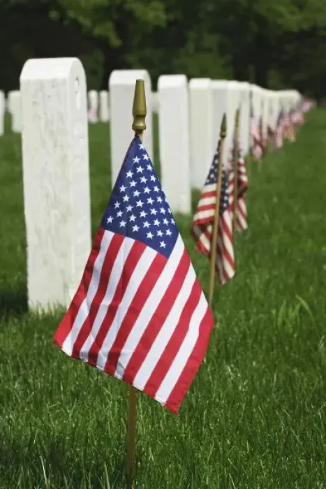 Framed Print : American flags on tombs of American Veterans on Memorial Day, Zachary Taylor National Cemetery