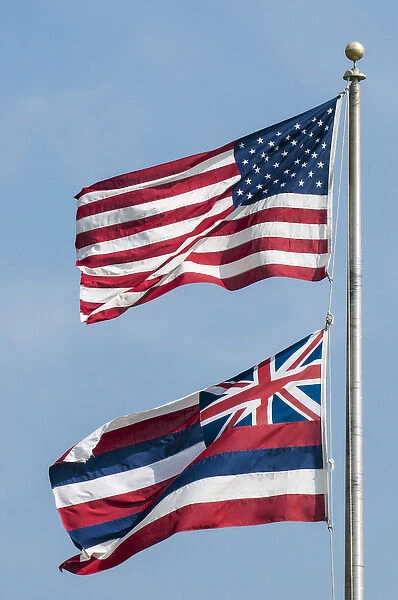 American and Hawaiian State flags, Oahu, Hawaii