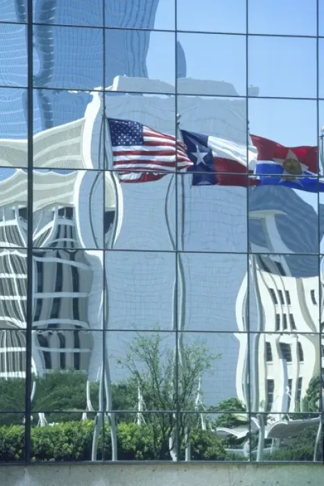 Framed Print : American and Texas state flags reflecting in hotel windows, Dallas, Texas Framed Print : American and Texas state flags reflecting in hotel windows, Dallas, Texas