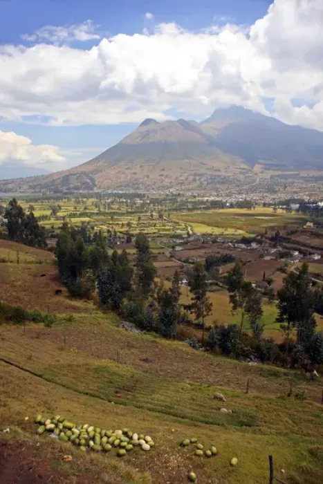 Framed Print : Americas, South America, Ecuador, Quito. Scenic volcanoes and verdant valleys surround