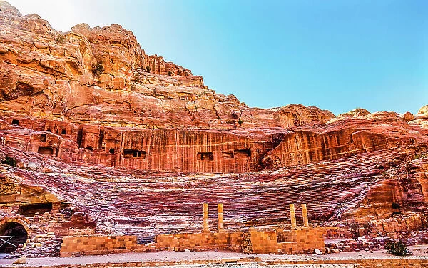 Amphitheater Theatre, Petra, Jordan. Built in Treasury by Nabataeans in 100 AD Seats up to 7, 000 people